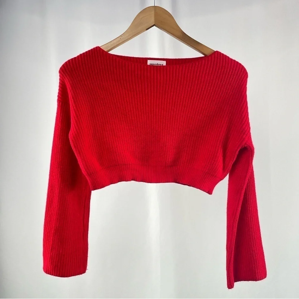 Superdown Geraldine Ribbed Cropped Sweater‎ in Red Size Extra Small